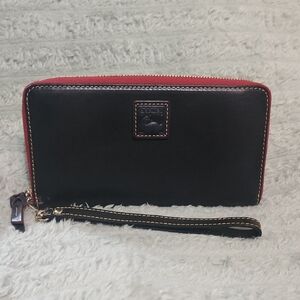 Dooney & Bourke Florentine Leather Black Wallet with Red Trim
